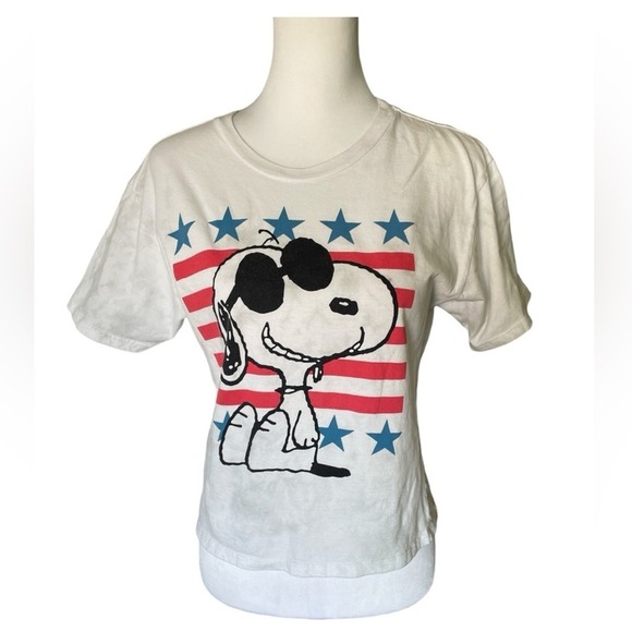 Peanuts Snoopy Joe Cool Stars & Stripes Patriotic Marbled Crop Top, Size Small - Picture 1 of 2